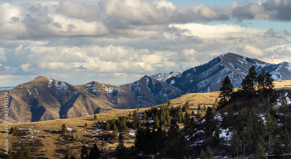 panorama of the mountains in early spring
