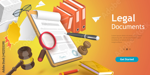 3D Vector Conceptual Illustration of Legal Documents, Deal Agreement.