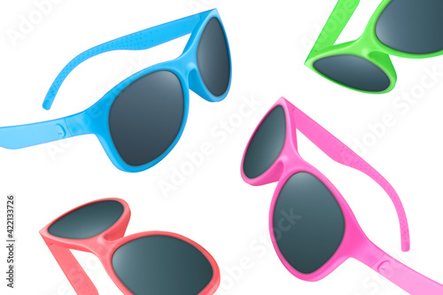 Pattern of a colourful sunglasses for a sunny summer day isolated on a white background