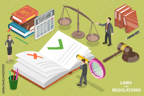 3D Isometric Flat Vector Conceptual Illustration of Law and Regulations. photo