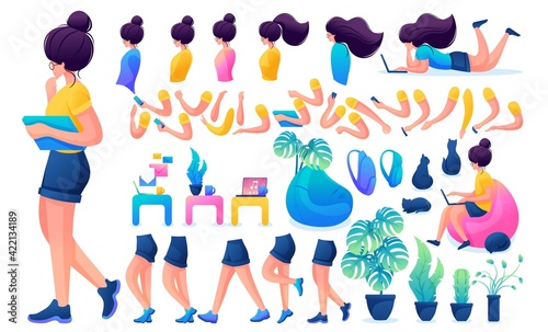 Constructor for creating a Young Girl. Create your own beautiful girl character with a Set of hands and feet. Flat 2D vector illustration N2