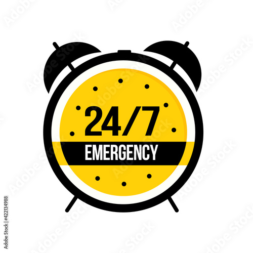 Twenty-four hours a day, every day. Vector illustration. It can be used to advertise services. The concept of a watch with an inscription in yellow and black