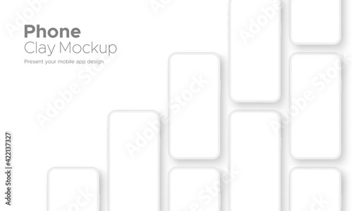 Clay Phones Mockups with Blank Screens Isolated on White Background. Vector Illustration