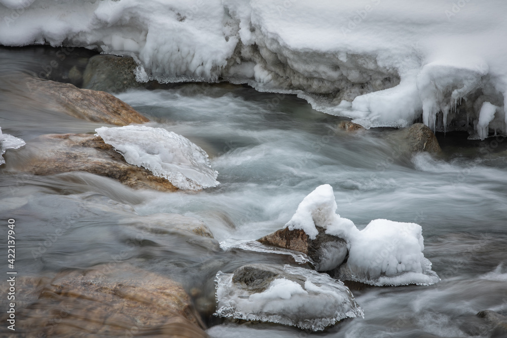 Icy waters of a winter river - long exposure image Icy waters of a winter river - long exposure image