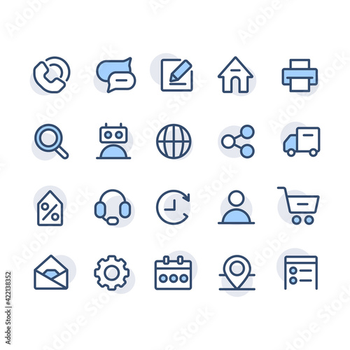 Contact us icons set with dots. About us. Location and ways to connect with business for cover stories highlights, web, UI. Shopping, delivery and catalog. Vector thin line outline vector illustration