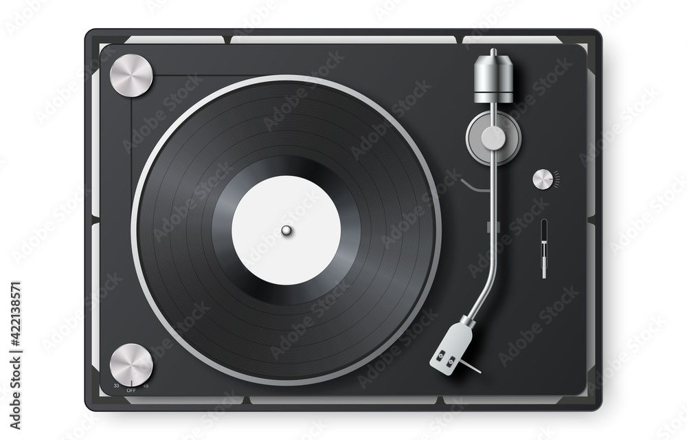 Realistic vinyl record player. 3d detailed vintage turntable with vinyl  record. Retro gramophone LP record. Top view. Sound equipment. Concept for  sound, entertainment. Vector illustration Stock-Vektorgrafik | Adobe Stock