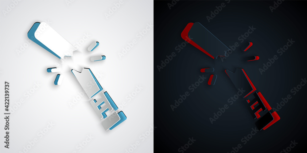 Paper cut Broken baseball bat icon isolated on grey and black background. Paper art style. Vector Paper cut Broken baseball bat icon isolated on grey and black background. Paper art style. Vector