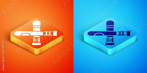Isometric Crossed baseball bat icon isolated on orange and blue background. Vector