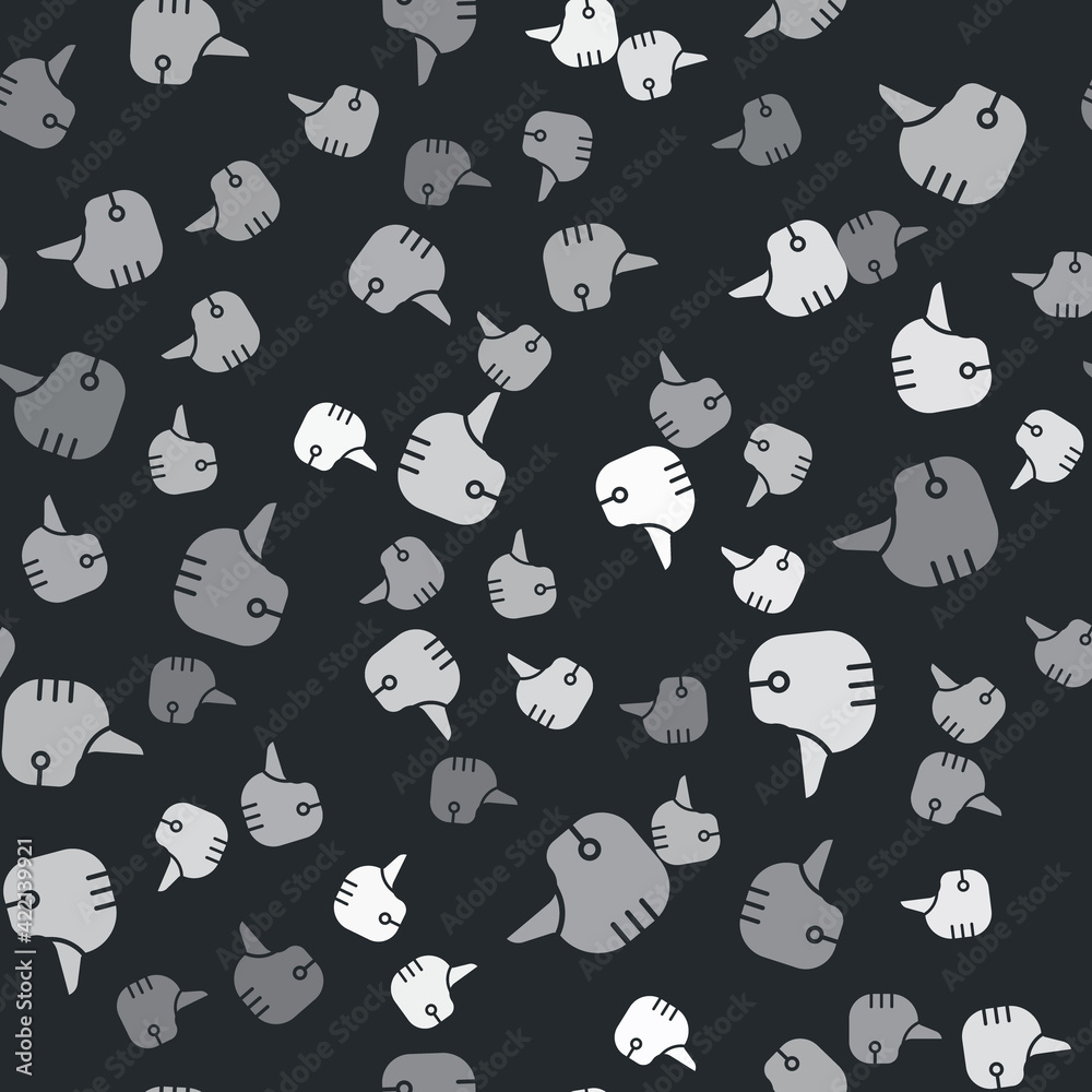 Grey Baseball helmet icon isolated seamless pattern on black background. Vector Grey Baseball helmet icon isolated seamless pattern on black background. Vector