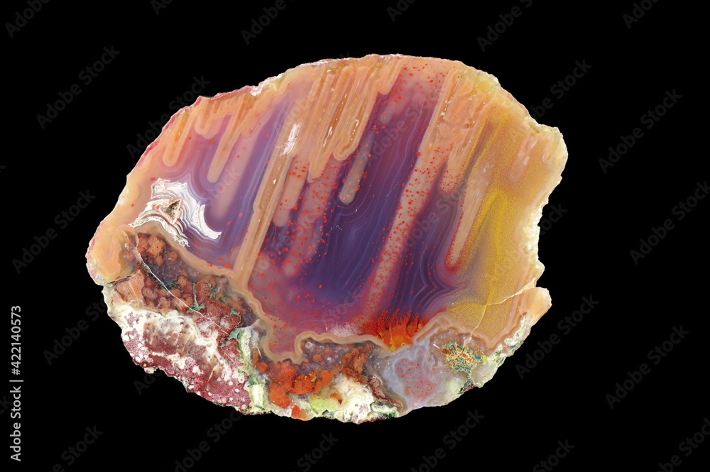 A cross section of the agate stone. Silicon-filled stalactite agate. Origin: Rudno near Krakow, Poland. A cross section of the agate stone. Silicon-filled stalactite agate. Origin: Rudno near Krakow, Poland.