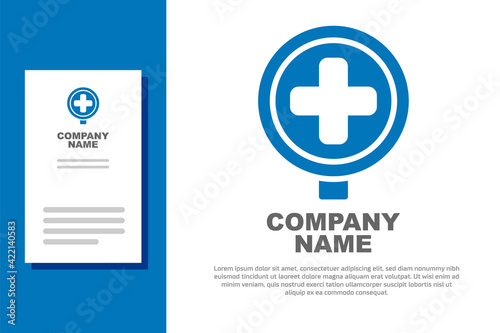 Blue Hospital road traffic icon isolated on white background. Traffic rules and safe driving. Logo design template element. Vector