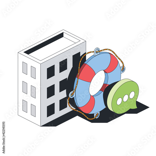 Help, lifebuoy, chat bubble, stroke illustration. Vector 3d line isometric, color web icons, new flat style. Creative design idea for infographics.