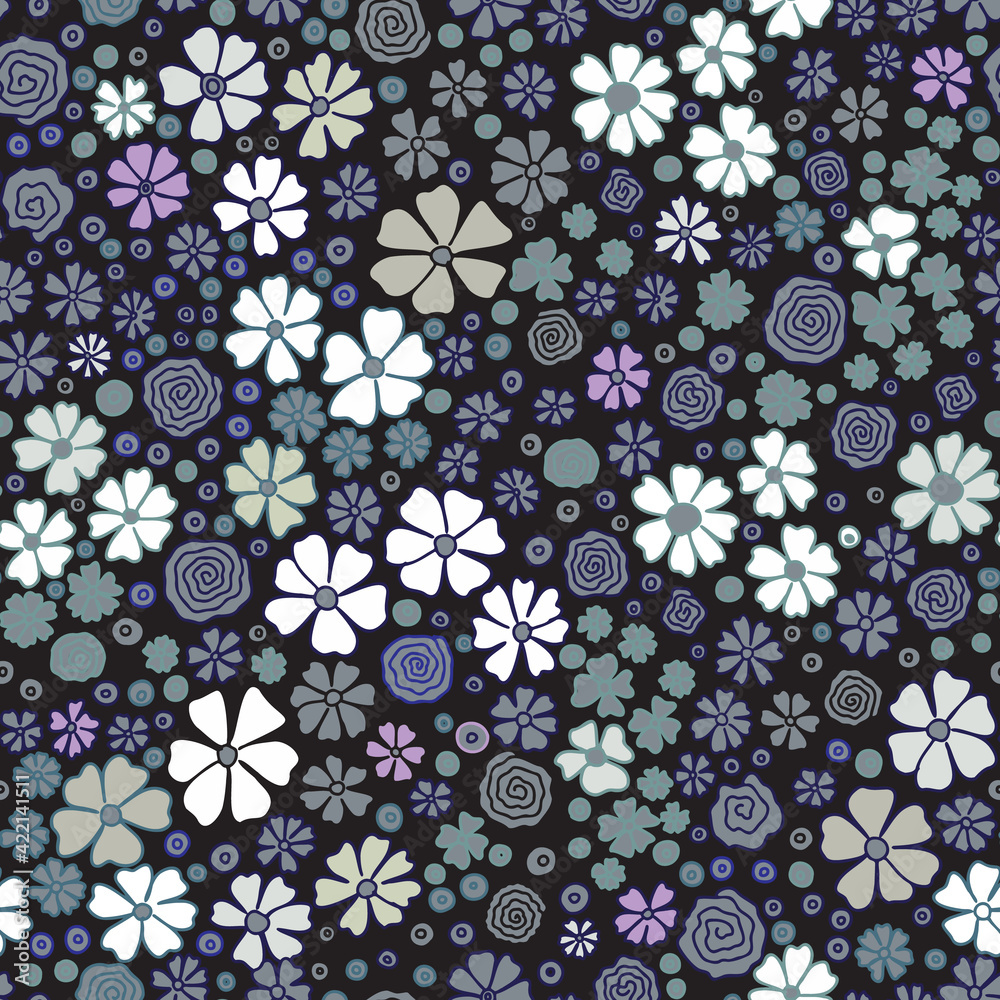 Seamless pattern with small flowers. Cute purple, brown, white, grey, floral background. Print textiles, fabrics, backgrounds, accessories wrapping paper wallpaper Vector