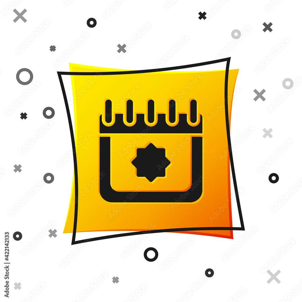 Black Ramadan calendar icon isolated on white background. Ramadan kareem and Islamic symbols. Yellow square button. Vector Black Ramadan calendar icon isolated on white background. Ramadan kareem and Islamic symbols. Yellow square button. Vector