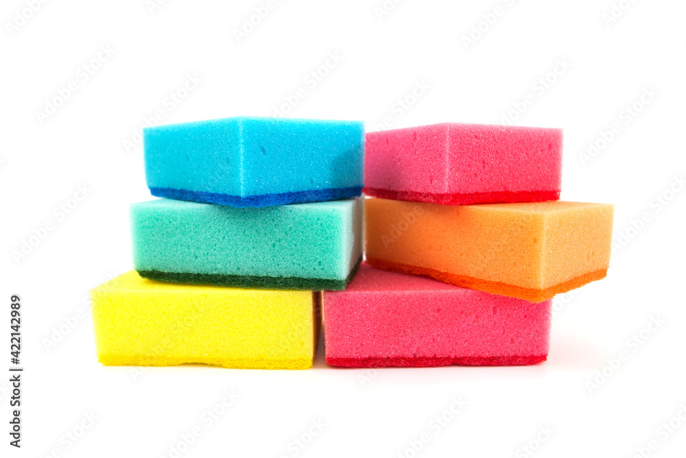 sponges on a white background. Means for cleaning the apartment sponges on a white background. Means for cleaning the apartment