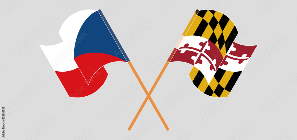Crossed and waving flags of Czech Republic and the State of Maryland Crossed and waving flags of Czech Republic and the State of Maryland
