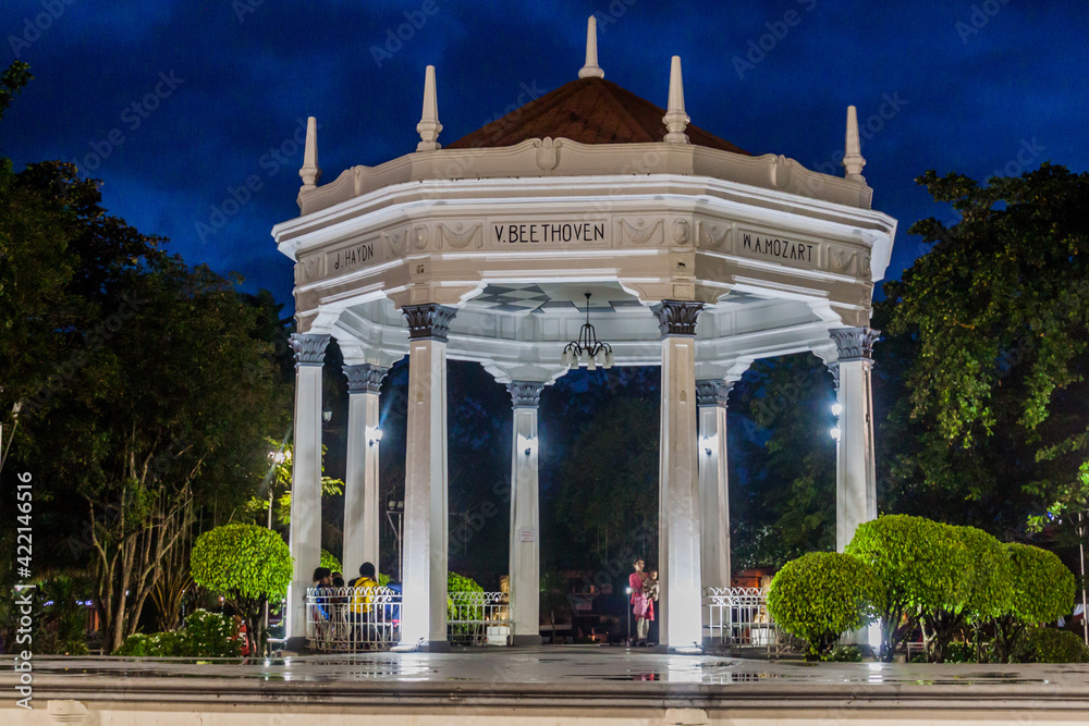 BACOLOD, PHILIPPINES - FEBRUARY 5, 2018: Evening view of Bacolod Plaza Bandstand in Bacolod, Philippines