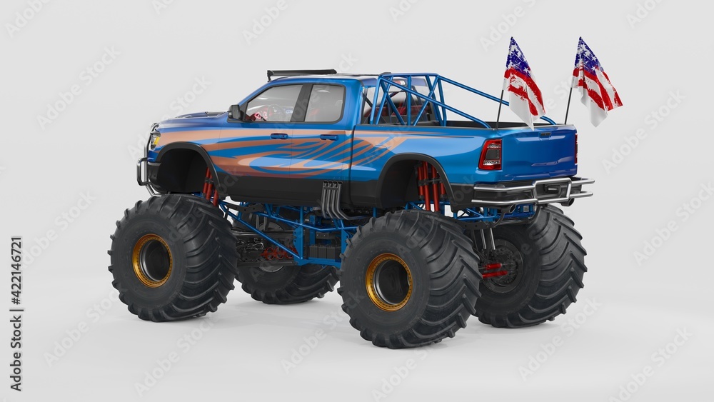 3D rendering of a brand-less generic monster truck	
