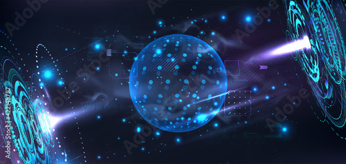 Wallpaper Mural Futuristic lab with holograms and a 3D bubble shield to present your product in futuristic cyberspace background