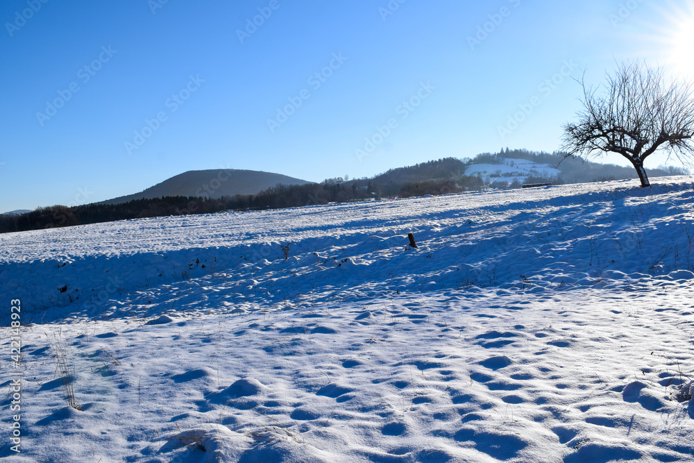 Kostrza in Beskid Wyspowy. Kostrza in winter. Winter in Beskid Wyspowy. Winter in polish mountains