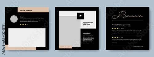Customer review social media layout with black background, instagram and facebook, modern digital marketing tool for business