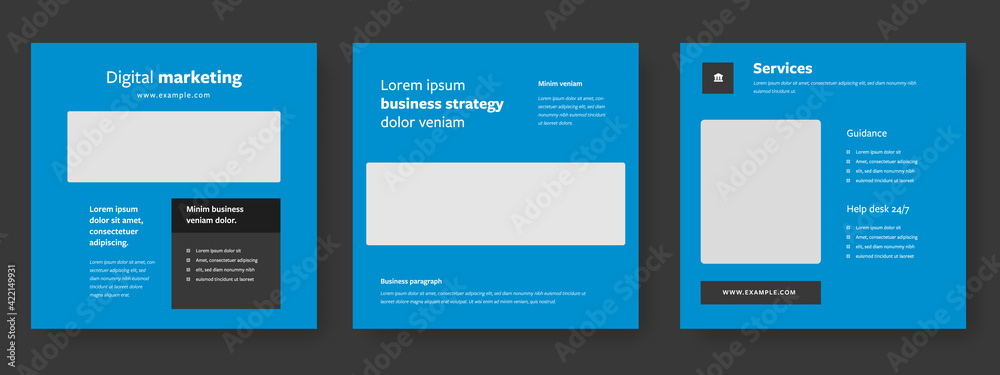 Blue social media layouts with business idea, clean editable, digital marketing graphic