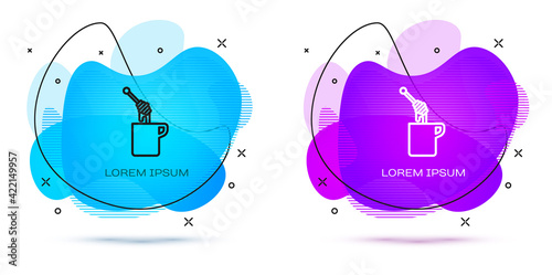 Line Honey dipper stick with dripping honey icon isolated on white background. Honey ladle. Abstract banner with liquid shapes. Vector