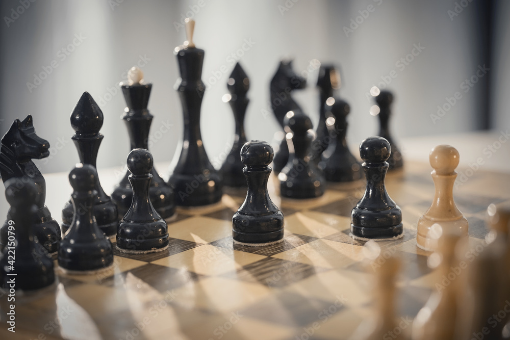 Wooden chess pieces on the chessboard. Wooden chess pieces on the chessboard.