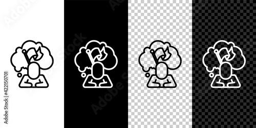 Set line Man holding flag icon isolated on black and white, transparent background. Victory, winning and conquer adversity concept. Vector