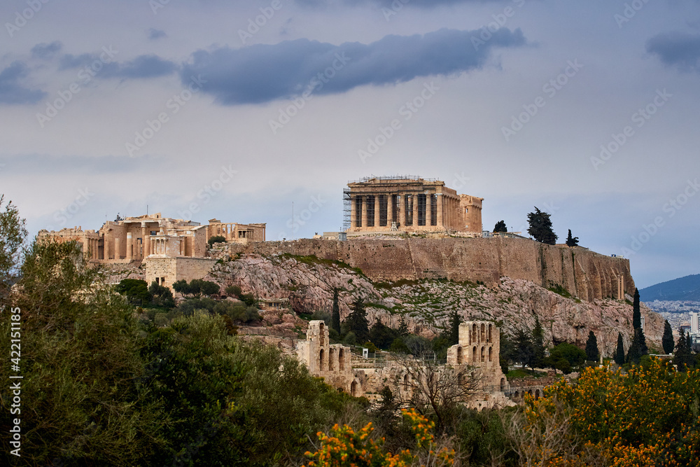 A view to the Acropolis with the Parthenon in Athens, Greece