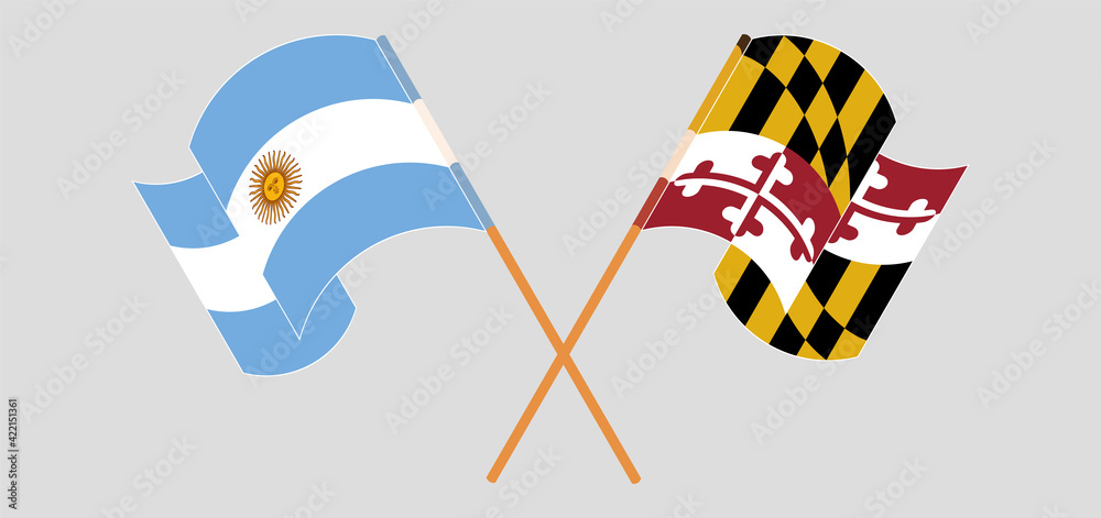 Crossed and waving flags of Argentina and the State of Maryland Crossed and waving flags of Argentina and the State of Maryland