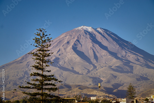 A view of Misti volcano and parts of Arequipa, Peru