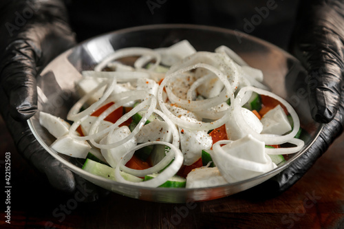 Obraz na płótnie Vegetable salad with Mozzarella cheese w salonie