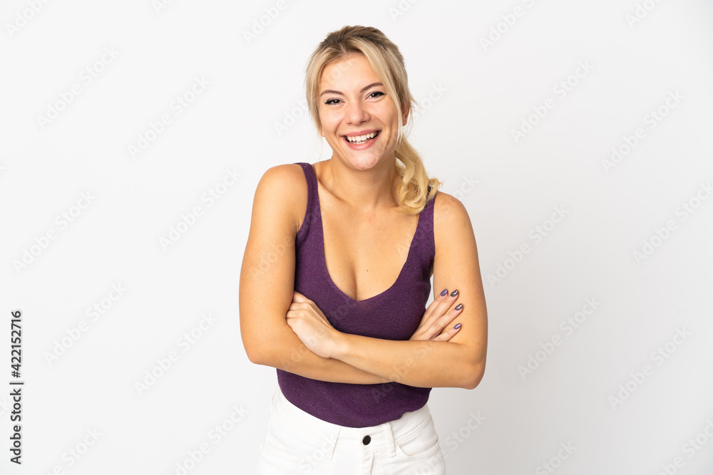 Young Russian woman isolated on white background keeping the arms crossed in frontal position Young Russian woman isolated on white background keeping the arms crossed in frontal position