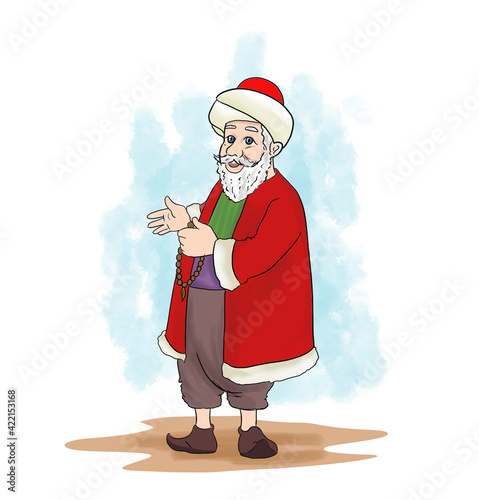 turkish tale hero nasreddin hodja . Nasreddin Hodja character illustration. Nasrettin Hoca vector Hodja Nasreddin (beyaz arkaplan üzerinde Türk masal kahramanı nasreddin hoca ) photo