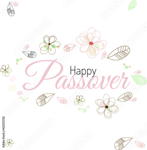 Happy Passover card with floral decoration, Passover in Hebrew. Vector illustration