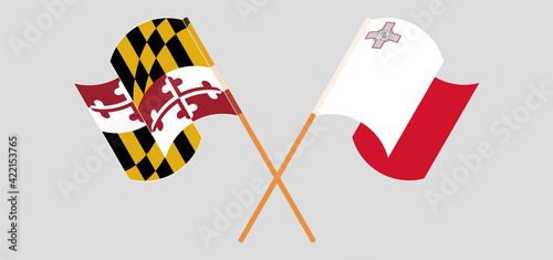 Crossed and waving flags of the State of Maryland and Malta