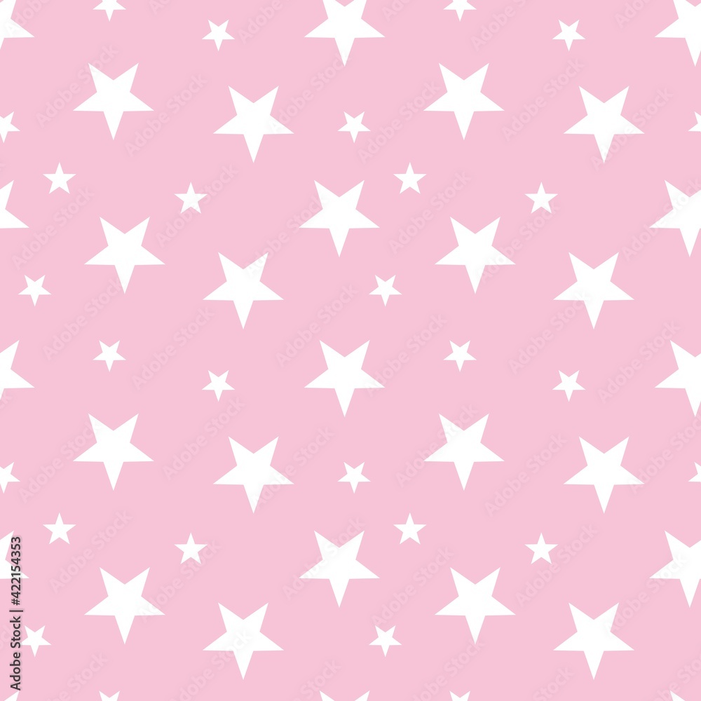 Colorful seamless pattern design with white star symbol and pastel pink background