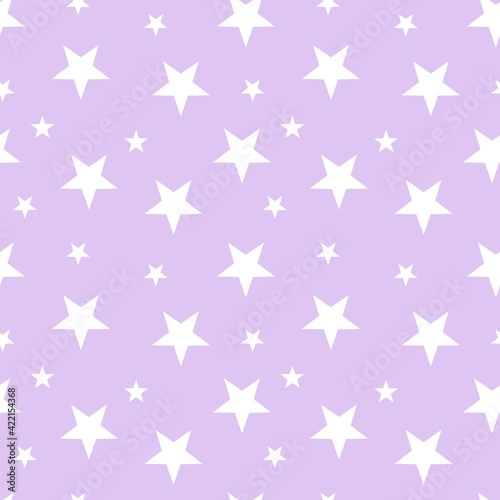 Colorful seamless pattern design with white star symbol and pastel purple background