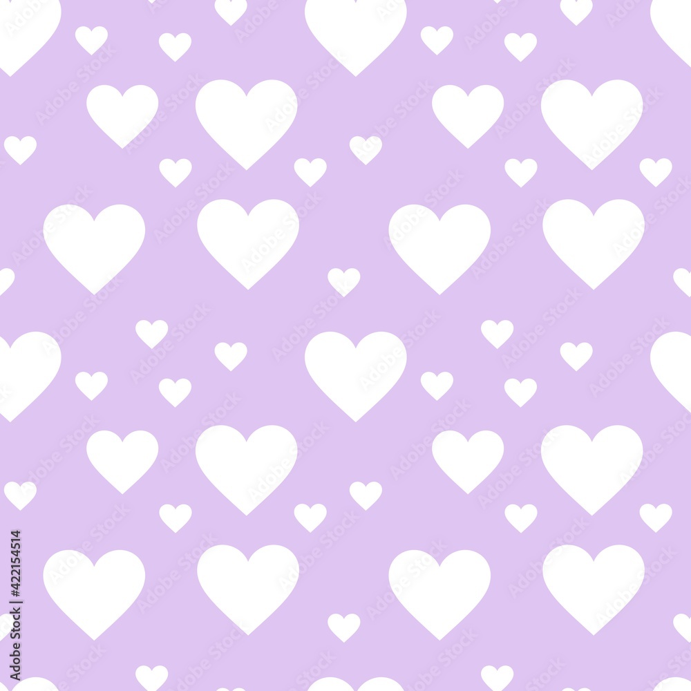 Colorful seamless pattern with hearth symbol and pastel purple background