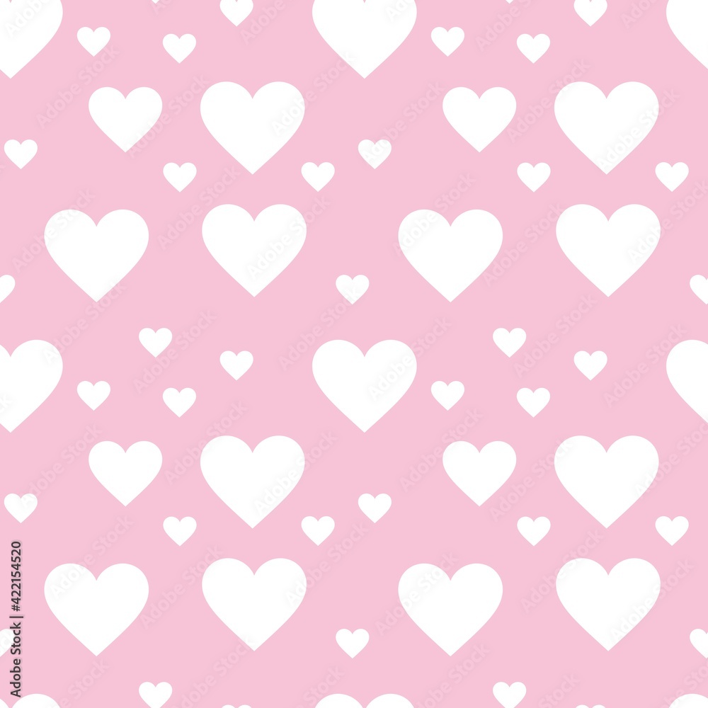 Colorful seamless pattern with hearth symbol and pastel pink background
