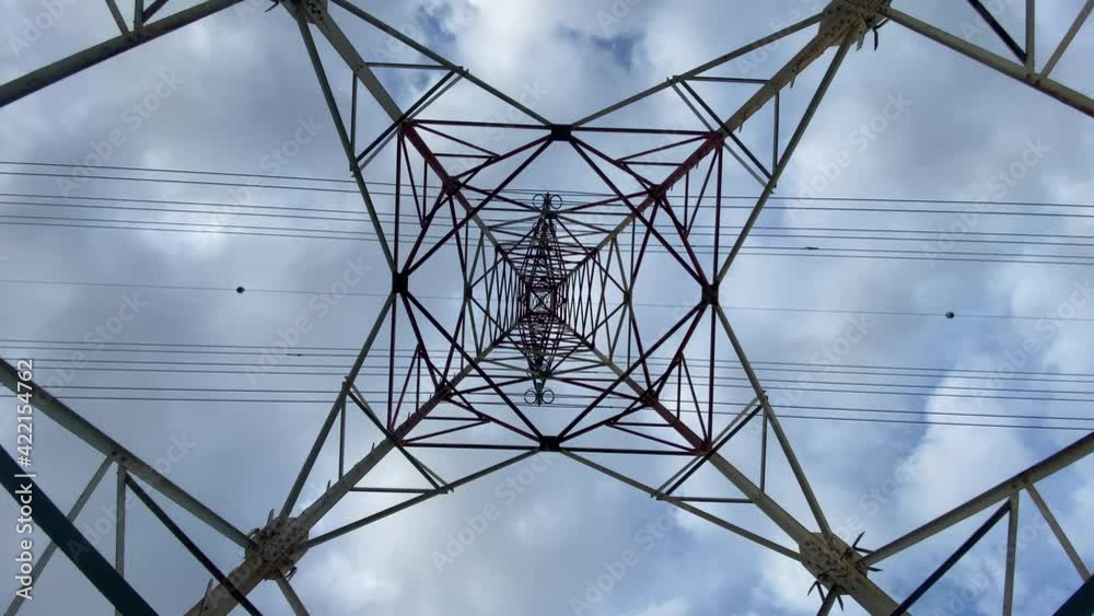 High voltage electric tower post - Zoom out bottom view revealing various abstract geometric shapes visible
