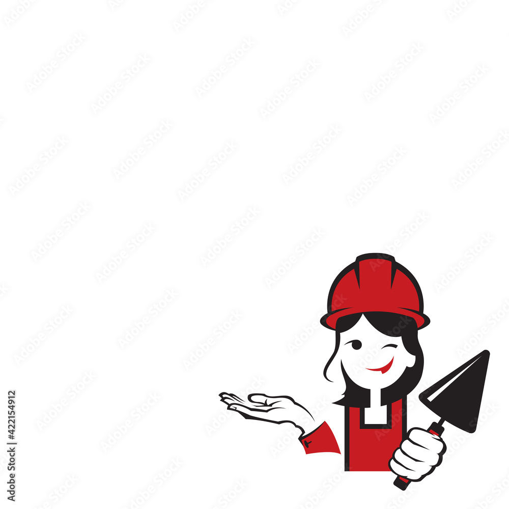 background with lady plasterer in safety helmet with trowel in hand isolated on white background background with lady plasterer in safety helmet with trowel in hand isolated on white background