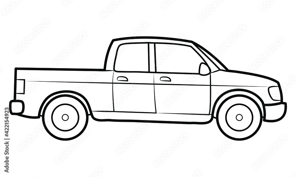 Pickup truck illustration  - simple line art contour of vehicle.