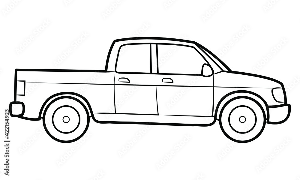 Pickup truck illustration - simple line art contour of vehicle. Pickup truck illustration - simple line art contour of vehicle.