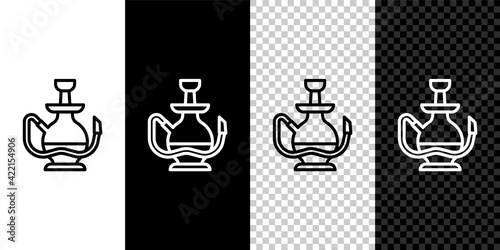 Set line Hookah icon isolated on black and white, transparent background. Vector
