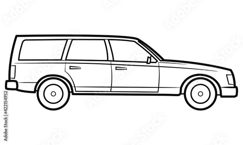 Combi car illustration - simple line art contour of vehicle.