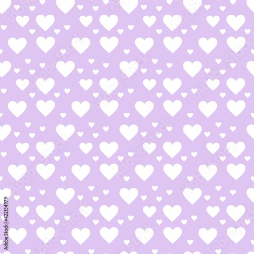 Colorful seamless pattern with hearth symbol and pastel purple background