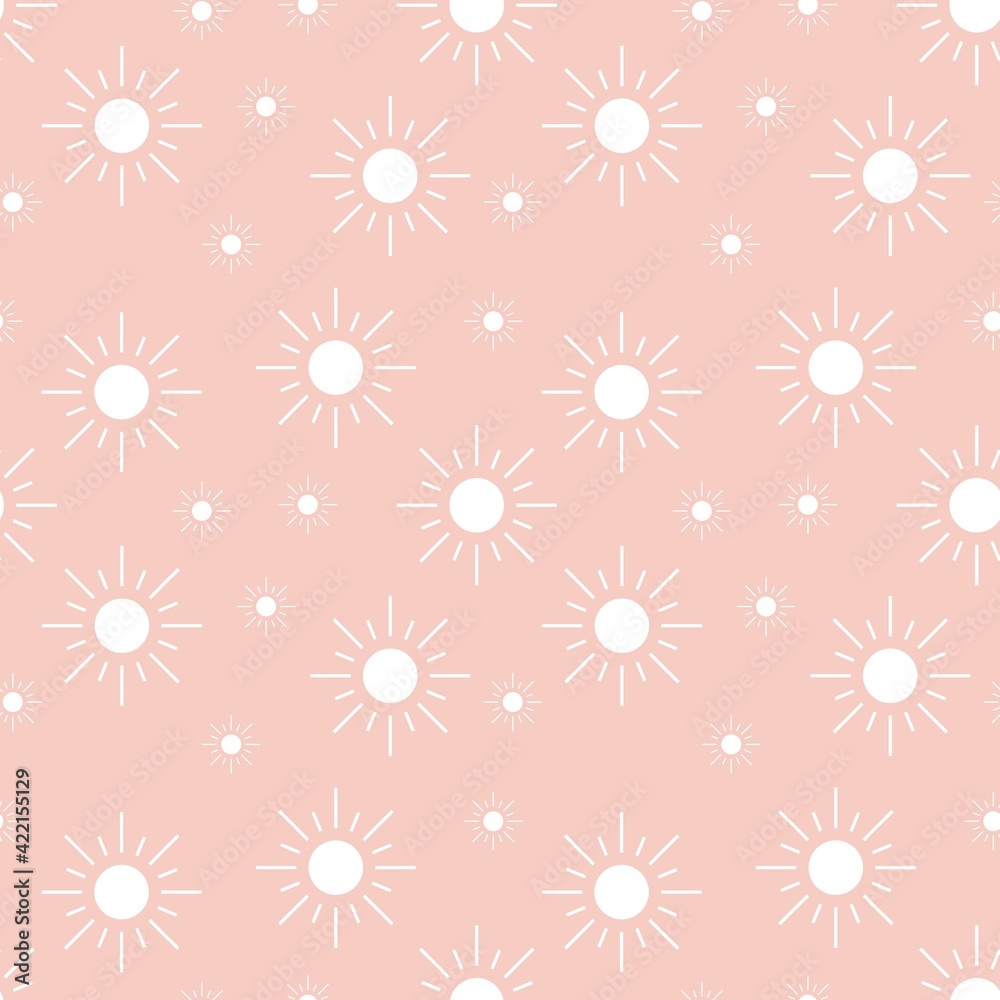 Colorful seamless pattern with sun symbol and pastel orange background