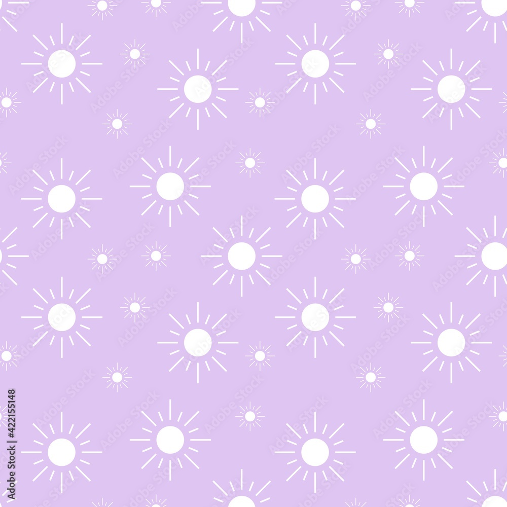 Colorful seamless pattern with sun symbol and pastel purple background Colorful seamless pattern with sun symbol and pastel purple background